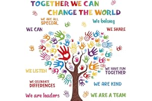 Dispowreath 131 Pcs Colorful Diversity Bulletin Board Set Diverse Handprint with Tree Cutouts Inspirational Diversity Classroom Decorations for Welcome Back to School Classroom Door Bulletin Board