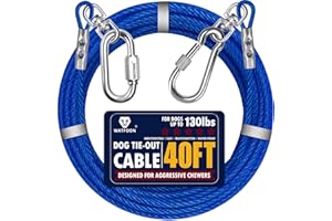 WATFOON Dog Leads for Yard 20ft 25ft 30ft 35ft 40ft 45ft 50ft 55ft 65ft 100ft Dog Tie Out Cable Runner Steel Tieout Heavy Duty Tether Chew Proof Long Dog Chains for Outside, Camping, Park (40ft-Blue)