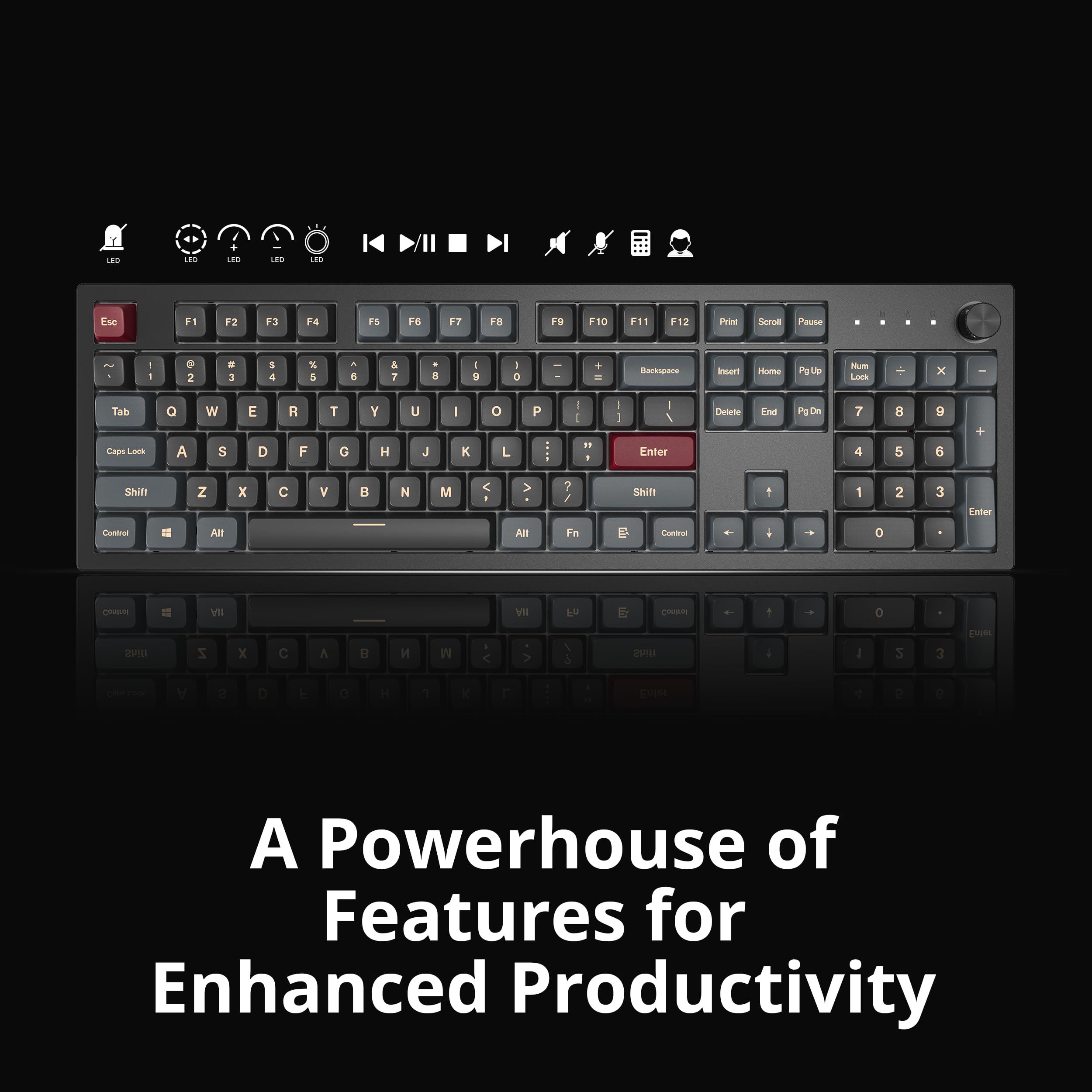 Montech MKey Mechanical Gaming Keyboard: Customizable RGB LED, Premium MDA Profile PBT Keycap, Hot-Swappable Gateron G Brown Pro 2.0 Pre-lubed Switches, Osaka Castle Theme, Darkness (MK105DB)