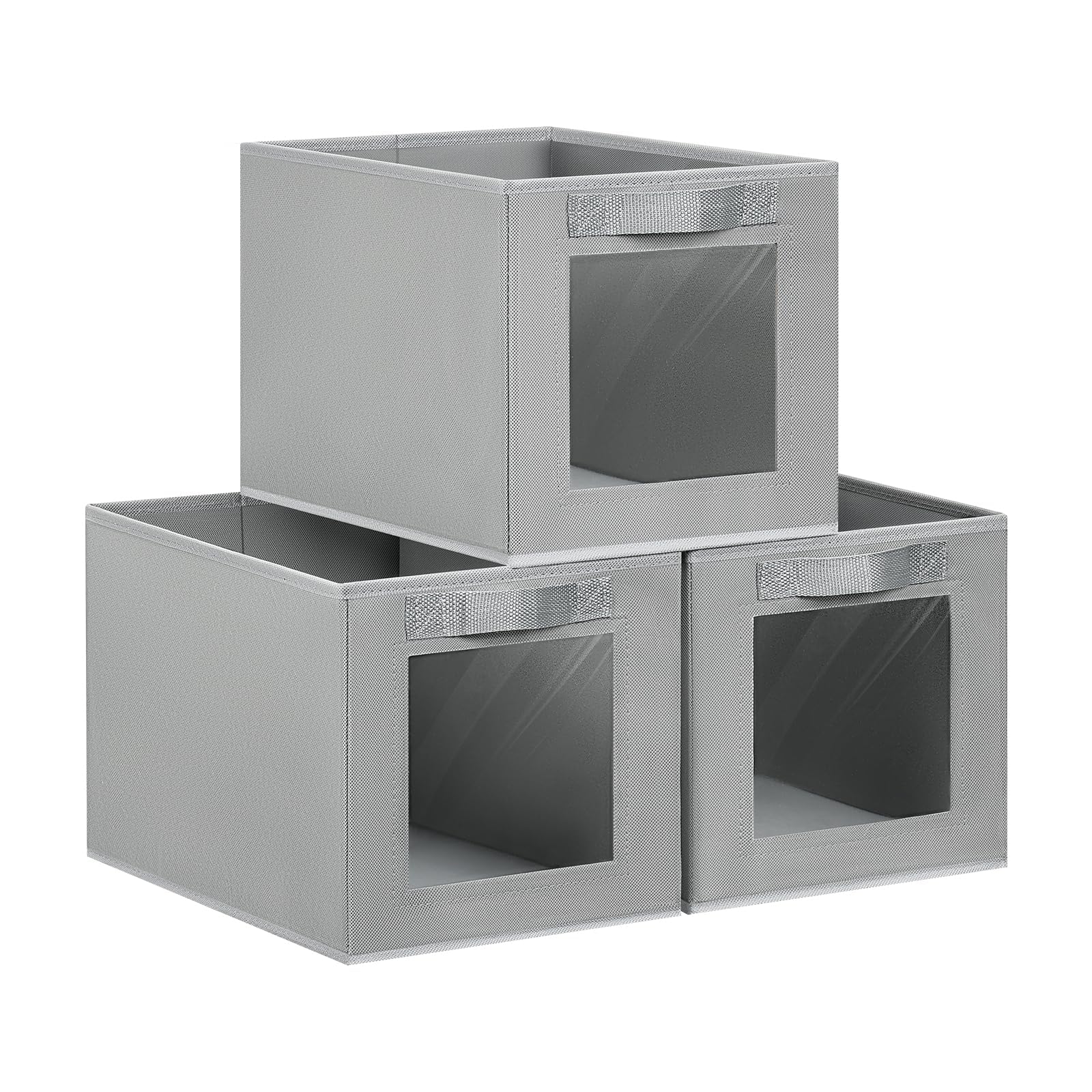 DIMJ Pack of 3 Storage Boxes, Folding Box with Transparent Viewing Window, Foldable Storage Box with Loop for Wardrobe, Clothes, Books, Cosmetics, Toys etc. (Light Grey) โ image 1