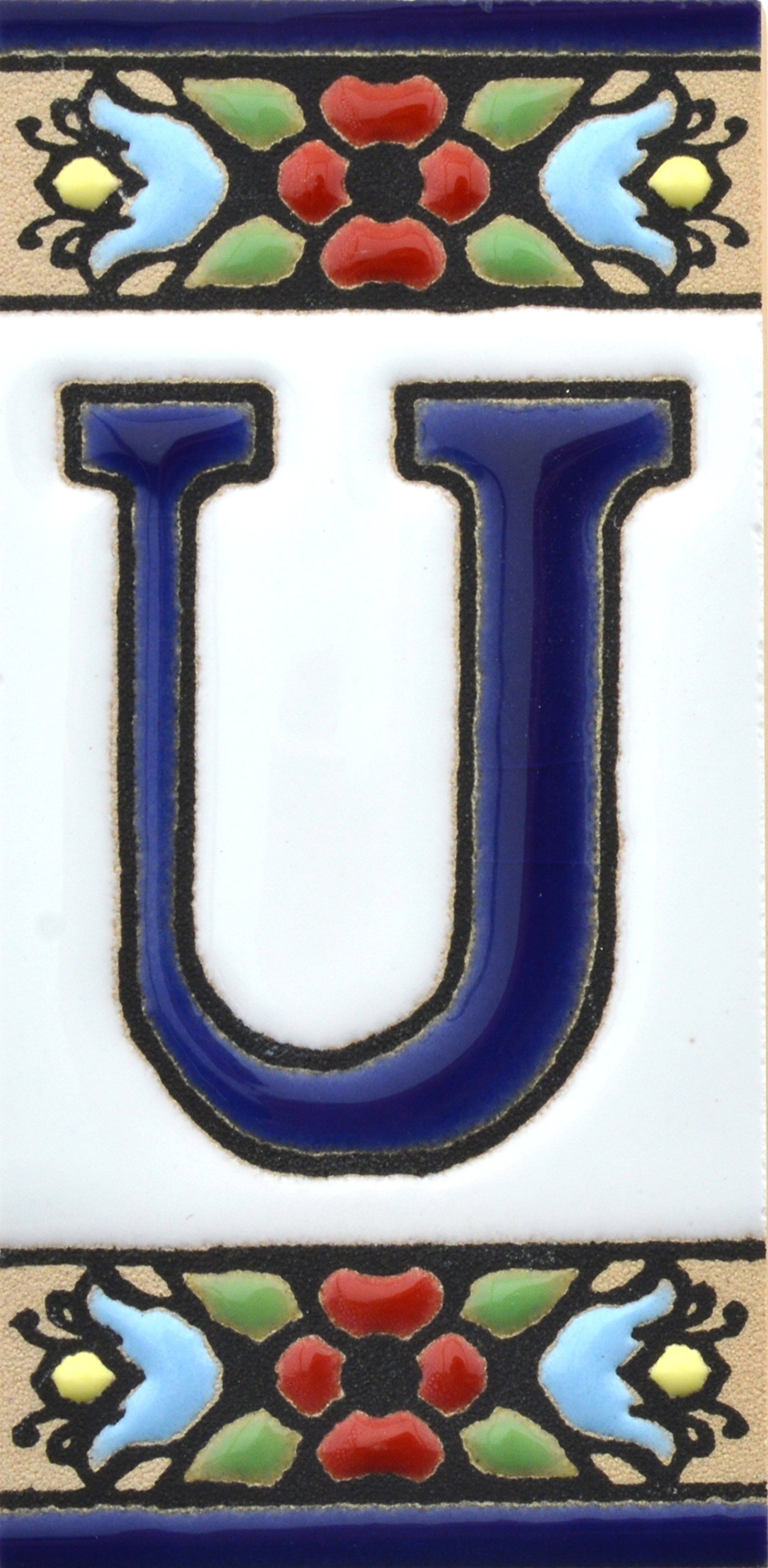 House letters 3 inch. Handpainted house letter tiles for signs, addresses and names. Address numbers for houses. House address numbers and letters. Design Design FLORES MINI 2,87" x 1,38" (LETTER U)