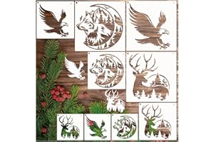 yhslmh Wolf Eagle Deer Stencils for Painting Reusable Animal Stencils Large Deer Template Paint Stencils for Painting on Wood Burning, DIY Art Craft Fabric Canvas Furniture (9 Animal)