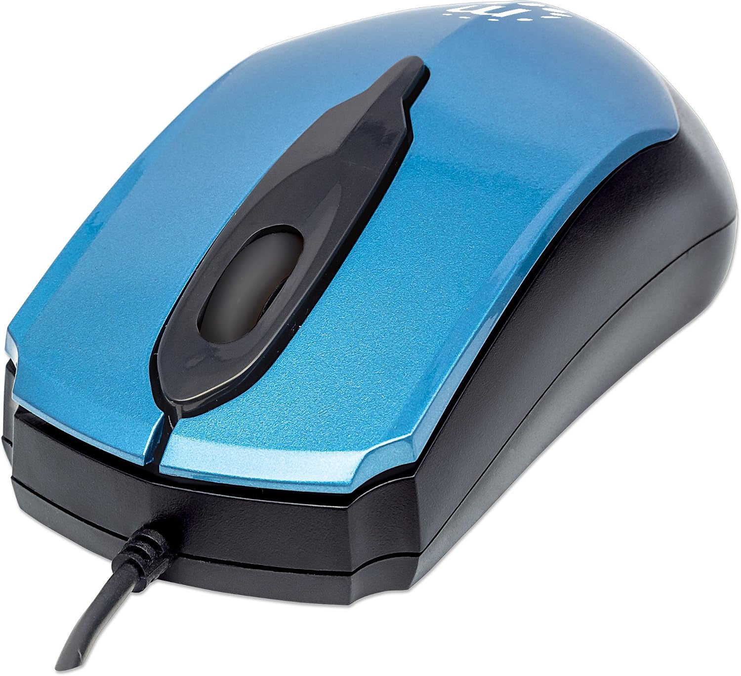 Manhattan Edge USB Wired Mouse, Blue, 1000dpi, USB-A, Optical, Compact, Three Button with Scroll Wheel, Low friction base, Blister