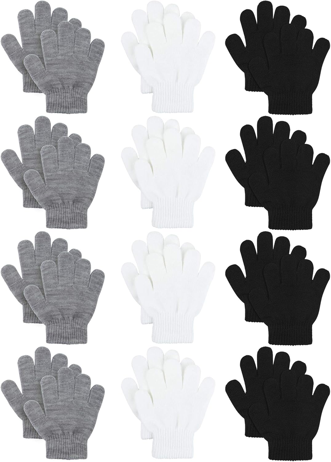 Cooraby 12 Pairs Kids Warm Magic Gloves Teens Winter Stretchy Knit Gloves Boys Girls Knit Gloves: Clothing