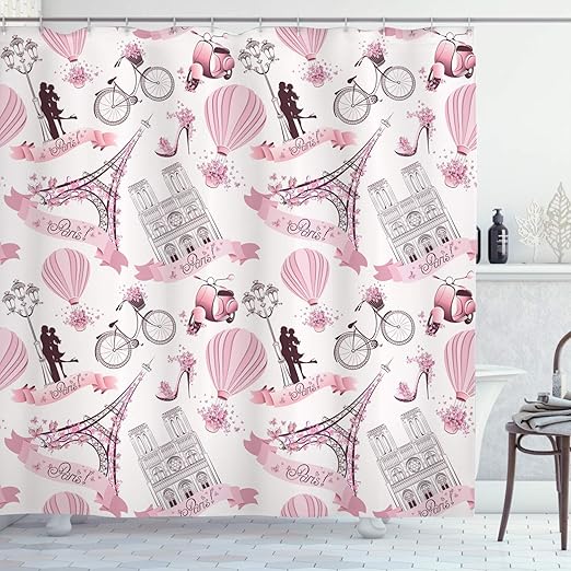 Amazon Com Ambesonne Eiffel Tower Shower Curtain Travel In Paris