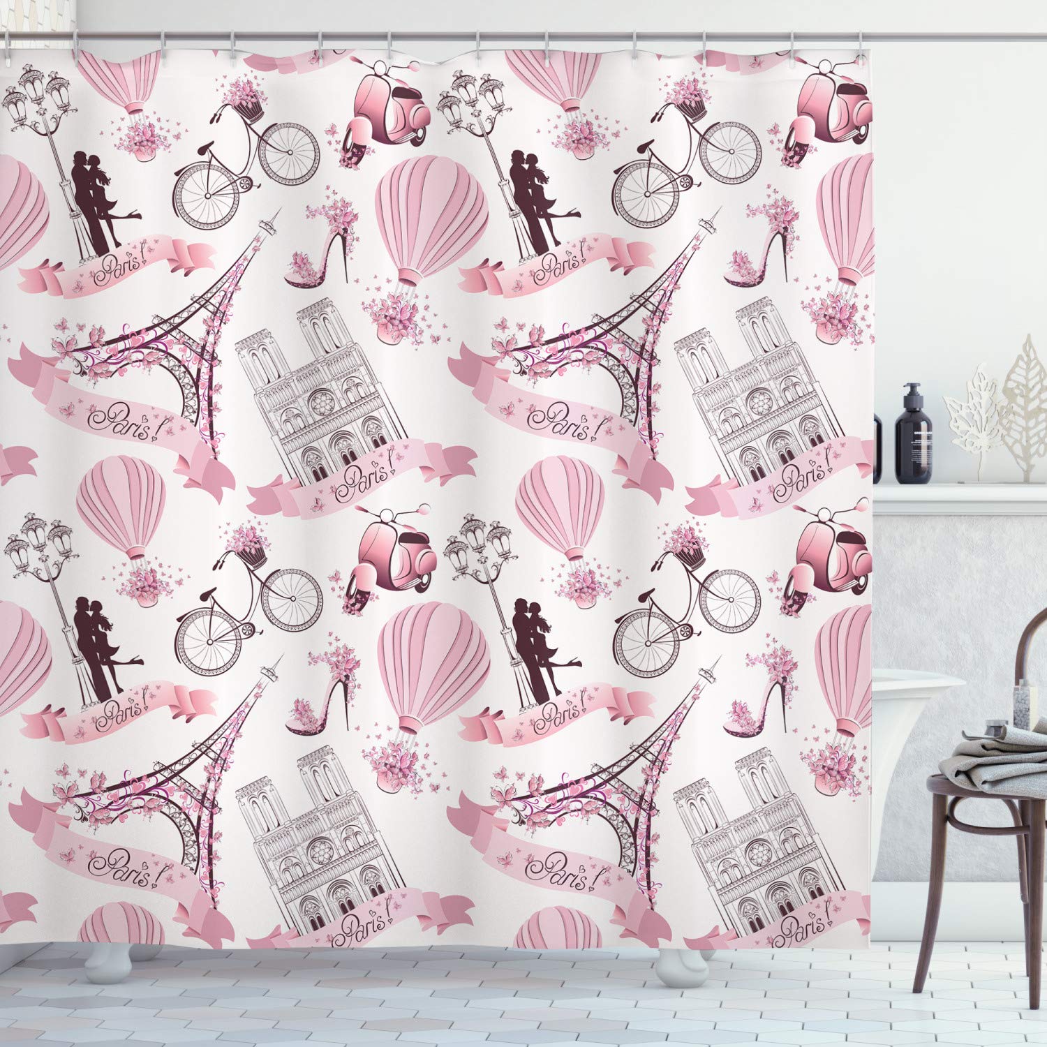 Ambesonne Eiffel Tower Shower Curtain Travel In Paris Theme