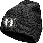 IVYWNT Unisex LED Beanie with Light, USB Rechargeable Headlamp Winter Knitted Hat, Valentine's Day Gift for Men Women, Black