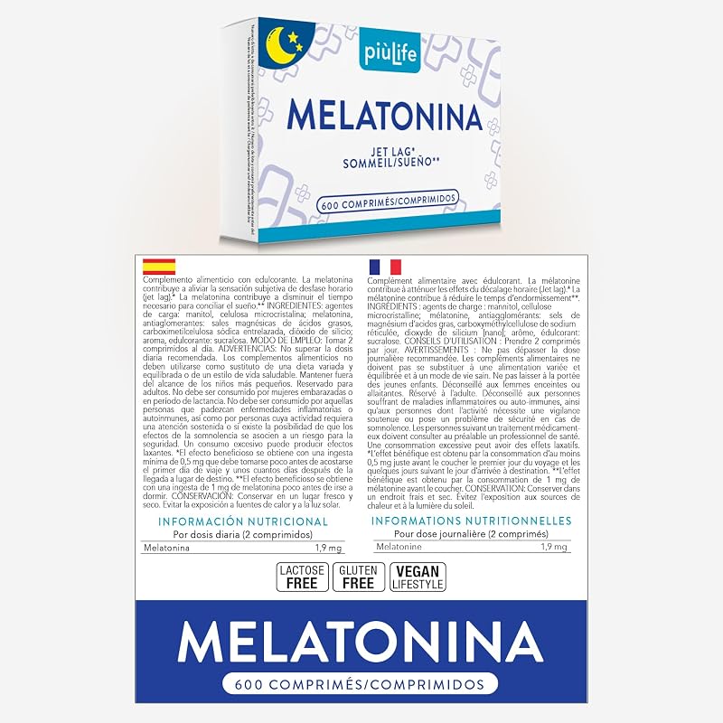 Melatonina Pura 1,9 mg por Dosis PiùLife, 600 Mini Comprimidos