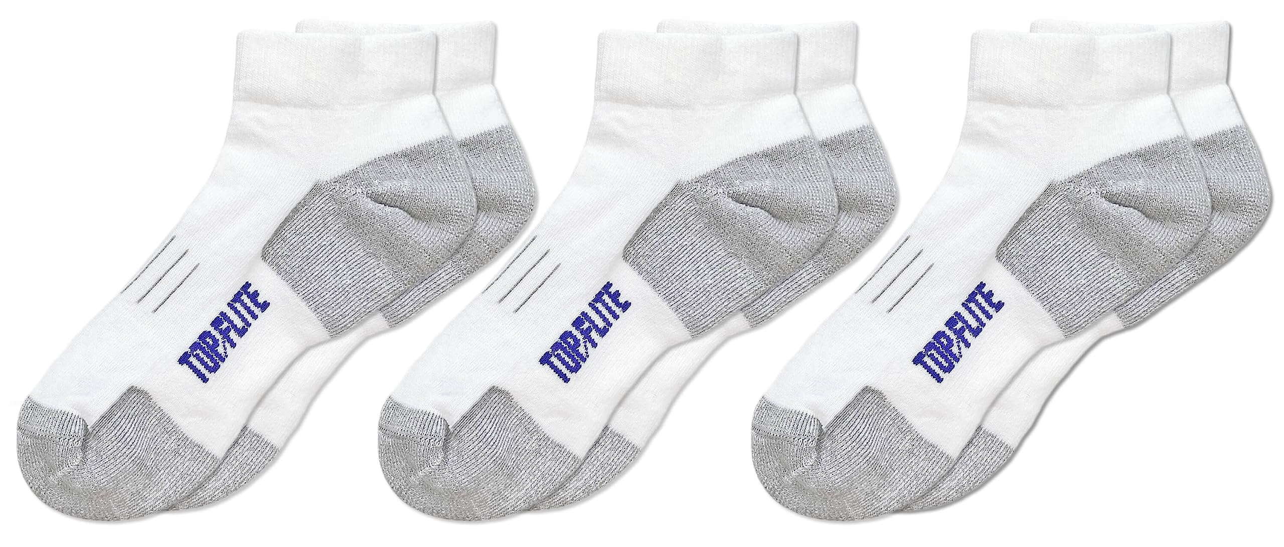 Top Flite Men's Coolmax Seamless Sport Low Cut Ankle Socks 3 Pair Pack, White/Grey, Large