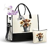 InnoBeta Highland Cow Gifts for Women Canvas Tote Bag with Top Zipper Closure and Shoulder Strap for Christmas, Mother's Day
