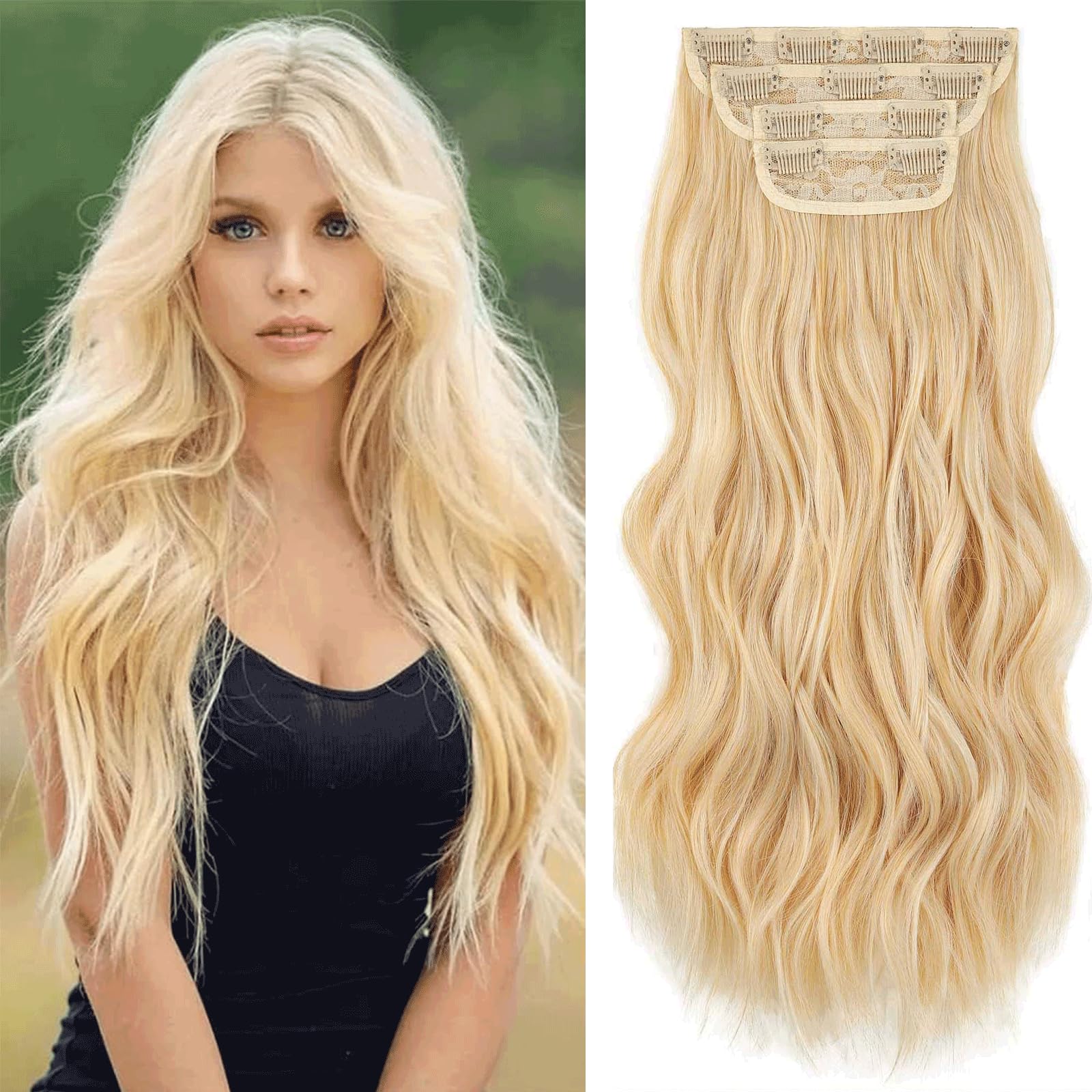 Xtrend 16Inch Wavy Clip in Hair Extensions - Synthetic Full Head Set Thick Curly Wavy Hair — image 1