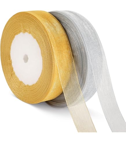 Rustark 8 Rolls Metallic Glitter Organza Ribbons Assortment Kit 4