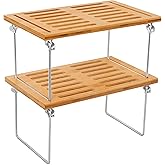 Internet's Best - Stacking Utility Shelf - Bamboo - 2 Shelves - Kitchen Cabinet Closet Organizer and Storage - Small