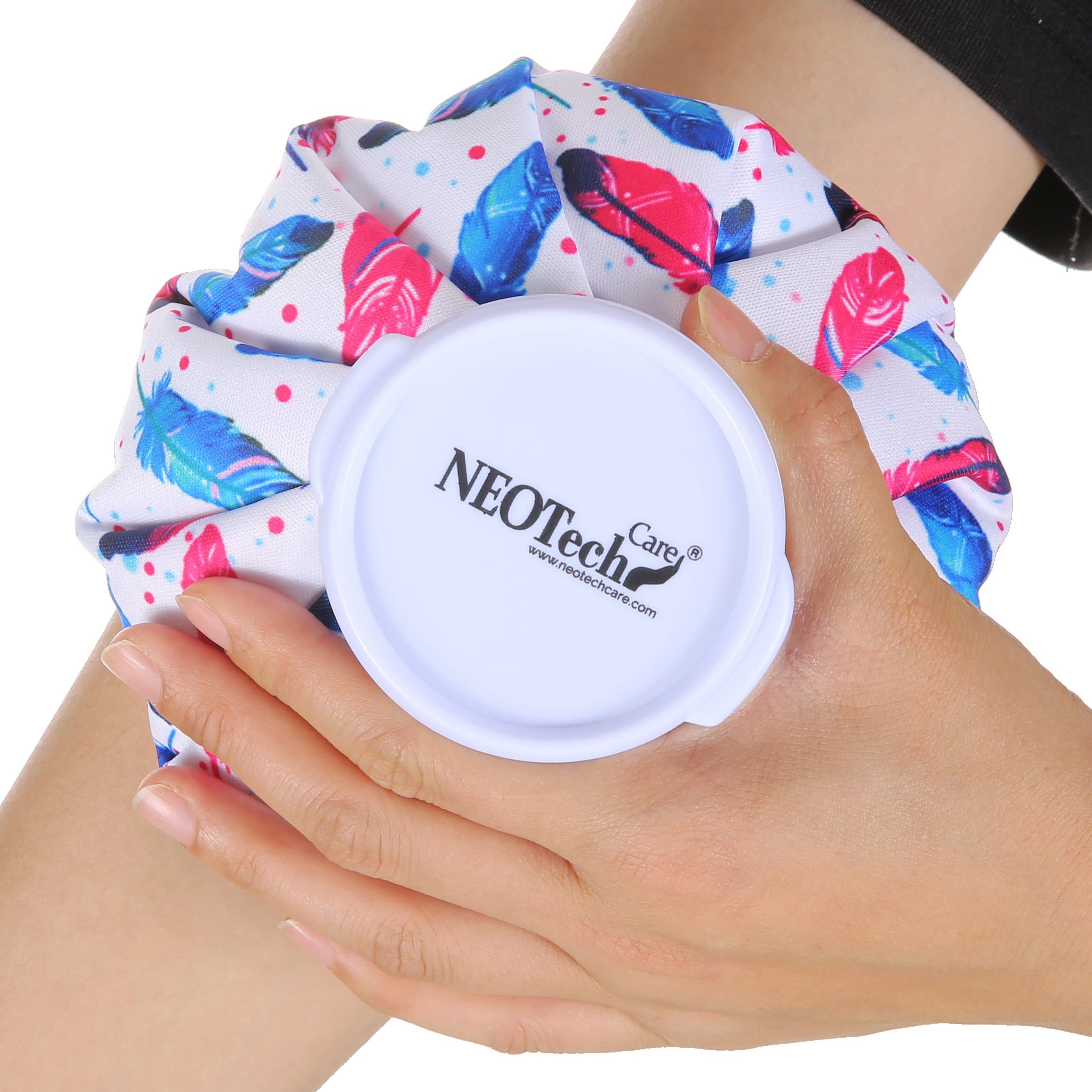 Neotech Care Ice Bag for Injuries, Swelling, Headache, Pain Relief, First Aid - Cold Pack Screw Top Lid - Reusable, Refillable & Waterproof Pouch/Bladder (12cm, Feather Design)