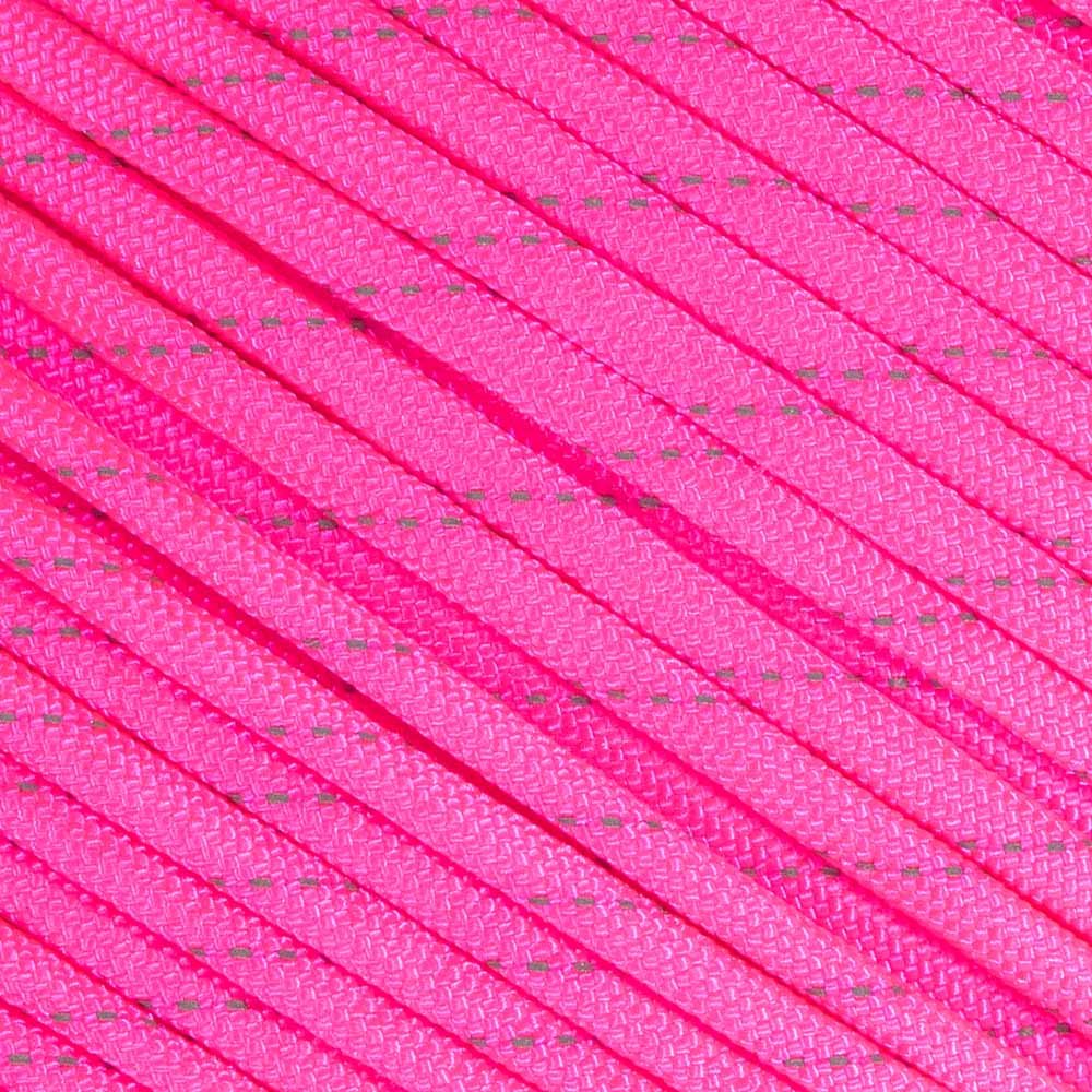 Fluorescent Reflective 550 Type III Guyline Tent Rope Camping Survival Cord High-Visibility Paracord- Rot and UV Fade Resistant (Reflective Neon Pink, 50 Feet)