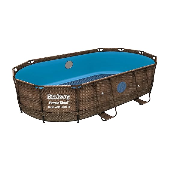 Bestway Power Steel Swim Vista Frame-Pool/Gartenpool ohne Zubehör, oval, 427x250x100 cm, Rattan-Optik, Ersatzpool, Stahlrahme