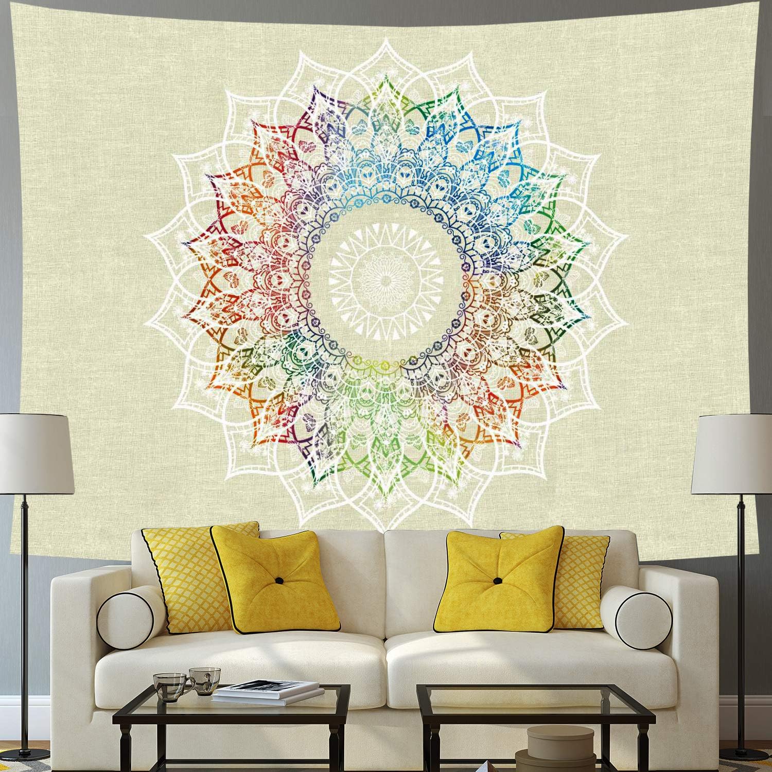 Racunbula Mandala Tapestry India Bohemian Trippy Mandala Wall Tapestry Flower Boho Hippie Hippy Psychedelic Wall Hanging for Living Room Bedroom(W78.7 × H59.1)
