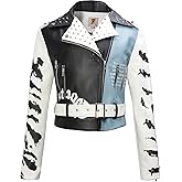 DARKSHE Women's Faux Leather PU Jacket, Graffiti Studded Rivet Punk Biker Moto Fashion Coat with Long Sleeve