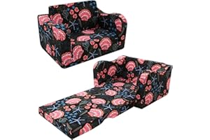 MeMoreCool Folding Kids Couch, 2-in-1 Foldable Toddler Sofa Bed and Lounge Chair, Comfy Fold Out Couch for Toddlers 1-3, Perfect for Playroom and Boys & Girls