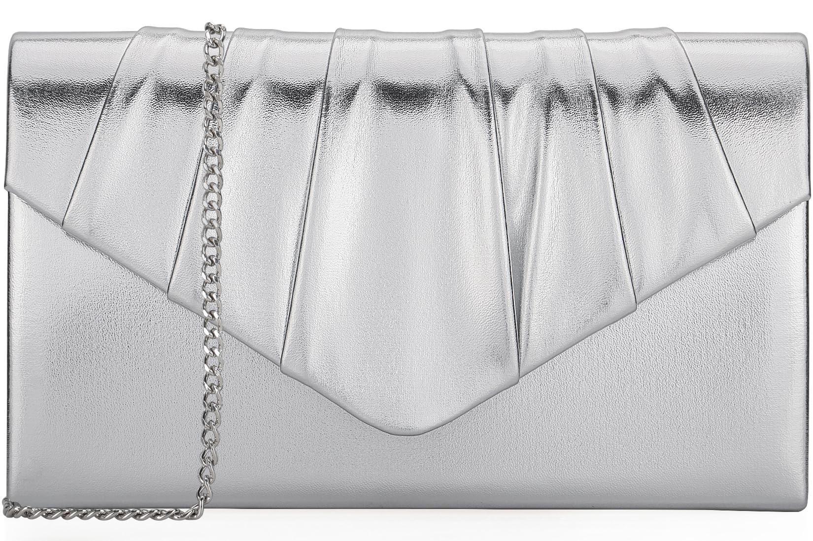 Photo 1 of Venoline Women Evening Clutch Purse - Shimmering Metallic PU Leather Pleated Flap Envelope Handbag for Wedding Prom Party Silver
