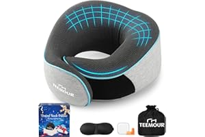 TEEMOUR Upgraded Travel Neck Pillow Airplane- 360° Support Travel Pillows for Airplanes, Stocking Stuffers Gifts for women With Eye Mask & Earplugs, Portable Carry Bag for Long Flights| Best Travel Essentials