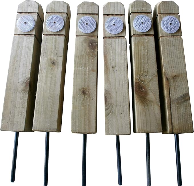 6 x 18 inch (45cm) Timber Reflective Keep Off Grass Verge Posts