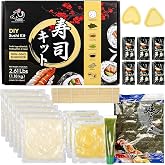 YUHO DIY Sushi Ingredients Kit with Rolling Mat Foods Making Kit Rice Ginger Seaweed Nori Wasabi Soy Sauce with Molds