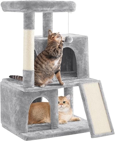 Yaheetech Cat Tree 106cm Multilevel Tower with Double Condo Scratching Post