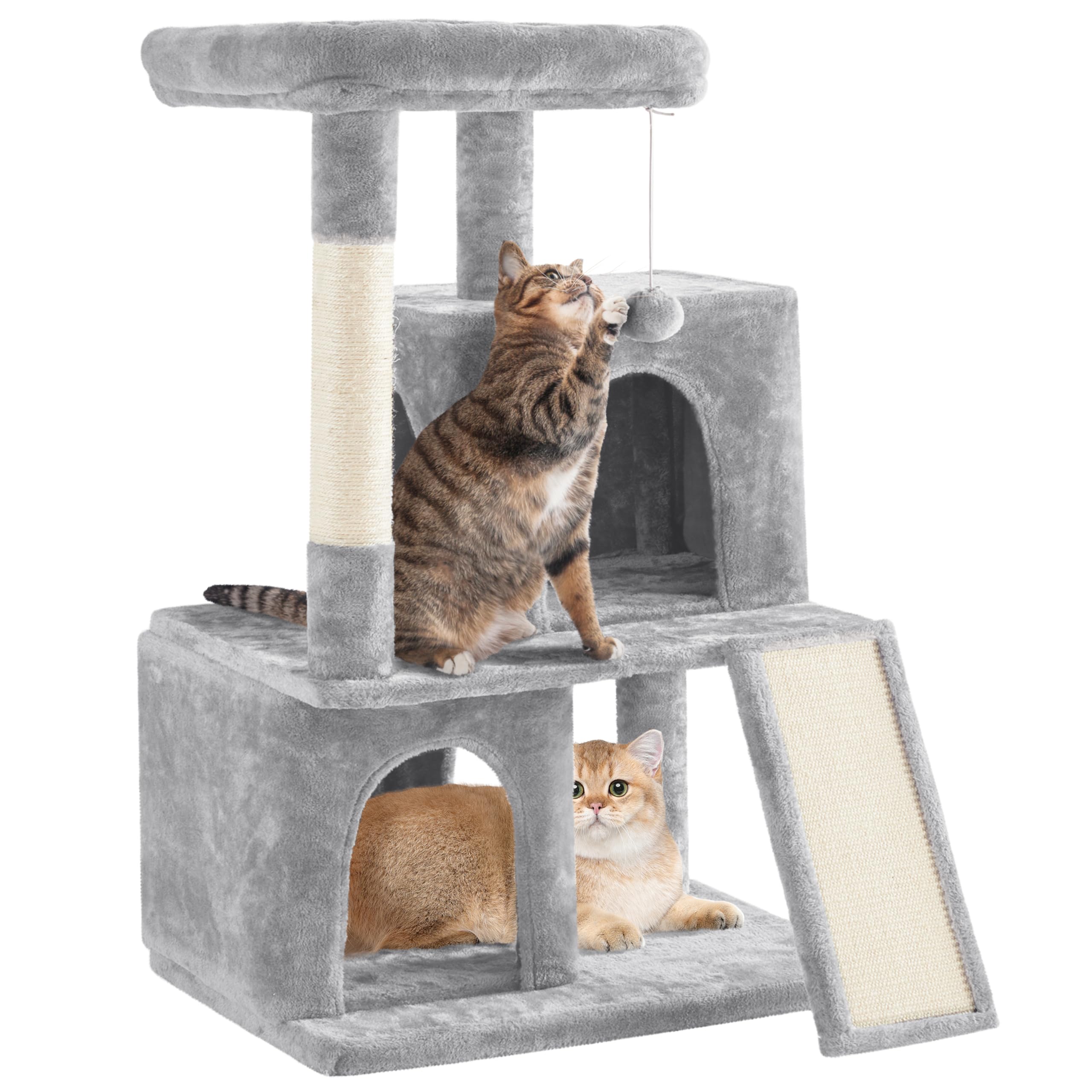 Yaheetech 42in Cat Tree Tower with Scratching Posts, Plush Condo, Ramp & Perch, Multi-Level Climber for Indoor Cats & Kittens, Light Gray Image