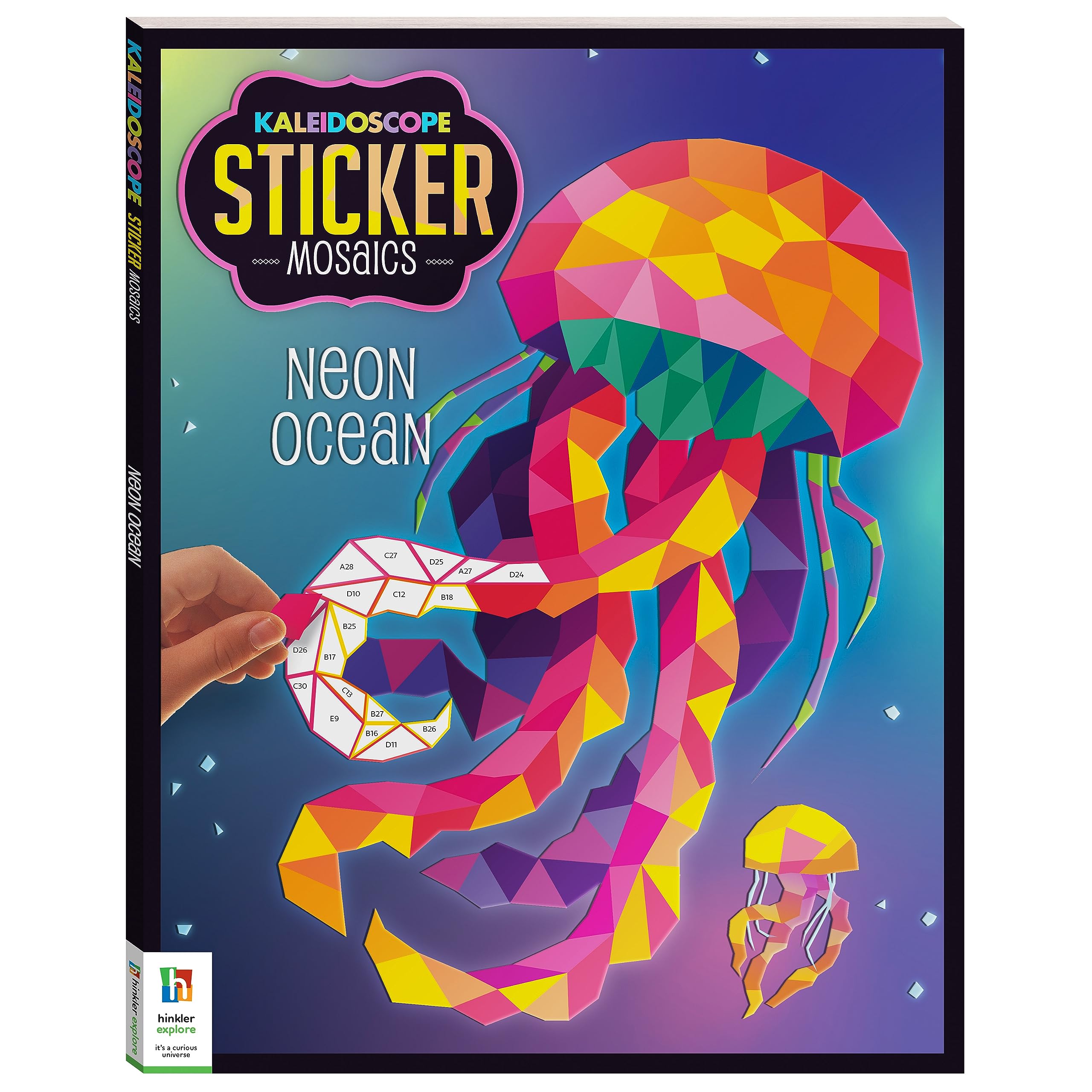 Hinkler - Kaleidoscope Sticker Mosaics - Neon Ocean - Painting by Sticker - Mosaic Sticker Book for Adults - Ocean Creature Sticker Art