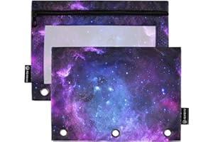 Coikll Starry Galaxy Pencil Pouch Fits Standard 3-Ring Binders, Zipper Binder Pencil Bag with Clear Window for Class Office 2 Pack