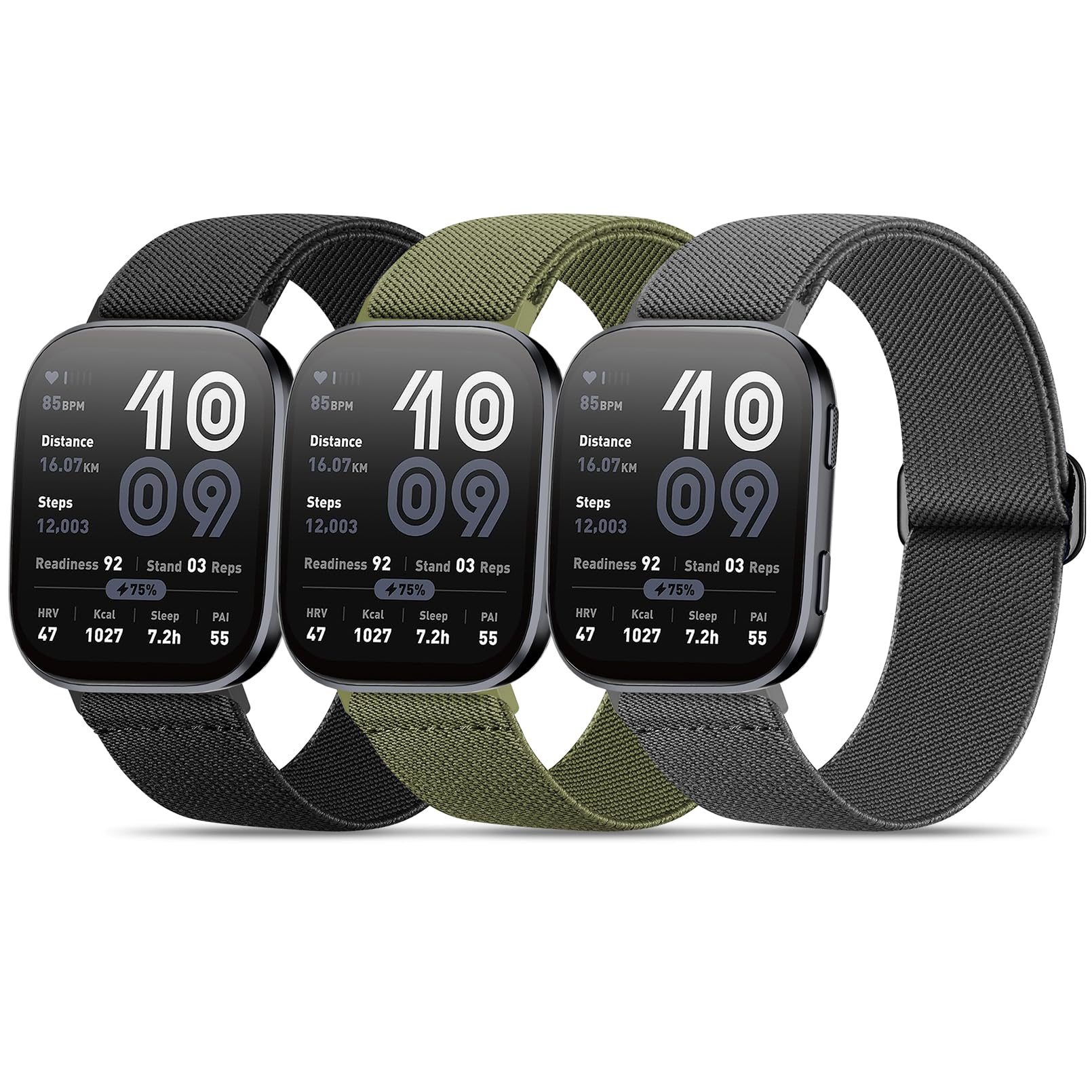 Photo 1 of Kollody 3 Pack Nylon Elastic Watchband Compatible with Amazfit Bip 6/5/Balance 2,22mm Soft Breathable Sport Replacement Strap for Amazfit GTR 4/3/3 Pro/2/2e/GTR 47mm/Balance/Cheetah Women Men