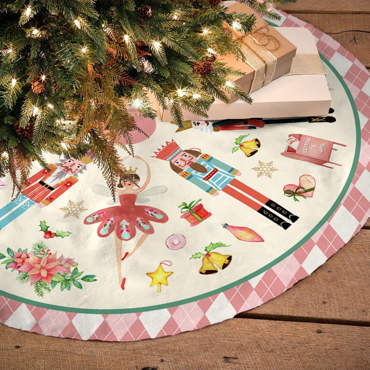 Nutcrackers - Nutcracker Tree Skirt 36in, Pink Nutcracker Christmas Decor, Nutcracker Tree Ornament Ballet for Christmas Tree, Nutcracker Christmas Decorations for New Year Holiday Party