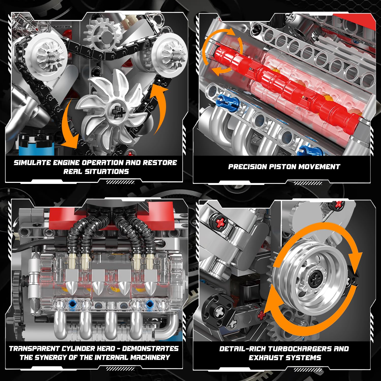 Mould King 10171 Technik V8 Motor Bausteine Spielzeug, APP V8 Motor Bausatz Auto Klemmbausteine Technik Modell Enthält Acht-Zylinder und Batteriekasten als Spielzeug/Geschenk/Sammlerstücke (487 Teile) 3