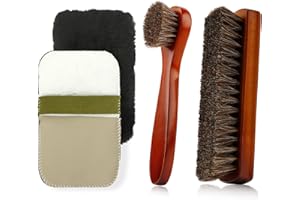 Shoe Brush 3 Pieces Horsehair Shoe Brush Shoe Cleaning Brush Horse Hair Brush for Leather Cleaner Brush with Shoe Shine Cloth