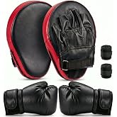Poen 3-in-1 Boxing Gloves and Punching Mitts Set with Hand Wraps | Boxing Mitts Focus Pads, Boxing Gloves Training Set for Kickboxing, Taekwondo, Karate, Muay Thai, MMA , Home Training