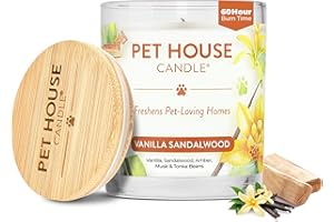 One Fur All Pet House Candle Plant-Based/Soy - Clean Burning Scented, Long Lasting Pet Odor Candle for Home - Vanilla Sandalwood
