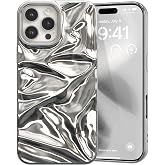 ZCDAYE Glossy Water Ripple Case for iPhone 16 Pro Max, Silver | 3D Glossy Water Ripple, Chrome Design, Wave Shape, Lightweight, Slim Fit, Shock-Absorbent, Cute and Stylish, Chic