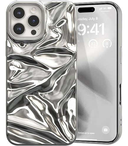 Amazon.com: DIMEIYA Compatible with iPhone 16 Pro Max Case, Tin Foil  Pleated Luxury Designer Electroplated Silver Chrome Hearts Case for  Silicone Slim Fit Soft TPU Case for iPhone 16 Pro Max(Silver) :