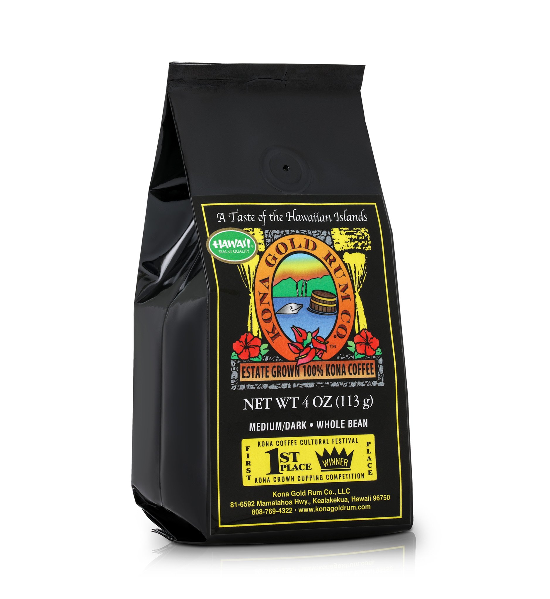 Buy Kona Gold Coffee Whole Beans 4 oz, by Kona Gold Rum Co. Medium
