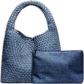 Women Vegan Leather Hand-Woven Tote Handbag Fashion Shoulder Top-handle Bag All-Match Underarm Bag with Purse