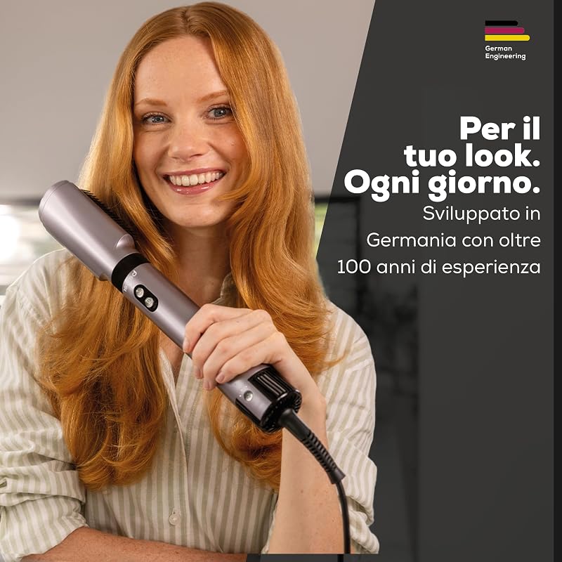 HT 110 Airstyler 5 in 1, Styler multifunzionale per capelli per boccoli, lisciatura e volume, styling delicato per tutti i tipi di capelli, ceramica-tormalina, tecnologia agli ioni, 5 accessori