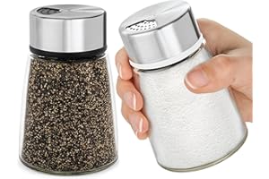 KITCHEN-GO Salt and Pepper Shakers Set with Adjustable Pour Holes - Stainless Steel Spice Dispenser - Perfect for Pink Himalayan, Table Salt, Black and White Pepper