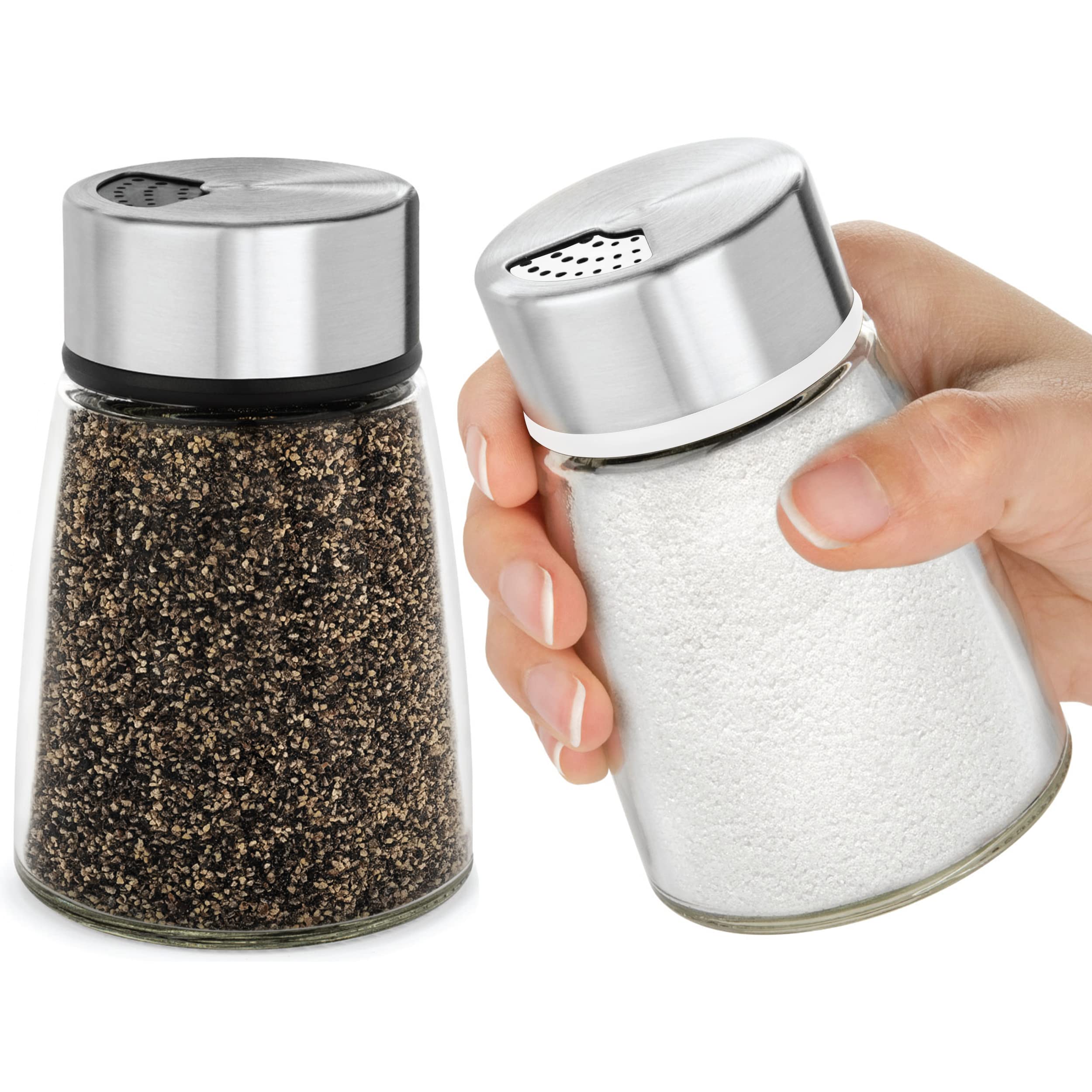 Photo 1 of Salt and Pepper Shakers Set with Adjustable Pour Holes - Stainless Steel Spice Dispenser - Perfect for Pink Himalayan, Table Salt, Black and White Pepper