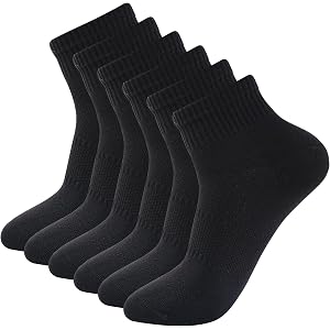 Mens 6-Pack Black Anti Blister Odor Control Seamless Ankle Running Socks | Moisture Wicking Anti Stink Low Cut Cotton Short B