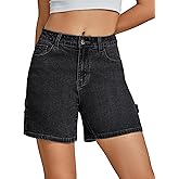 luvamia Jean Shorts for Women High Waisted Trendy Casual Utility Stretchy Denim Jorts Cutoff Long Shorts with Pockets
