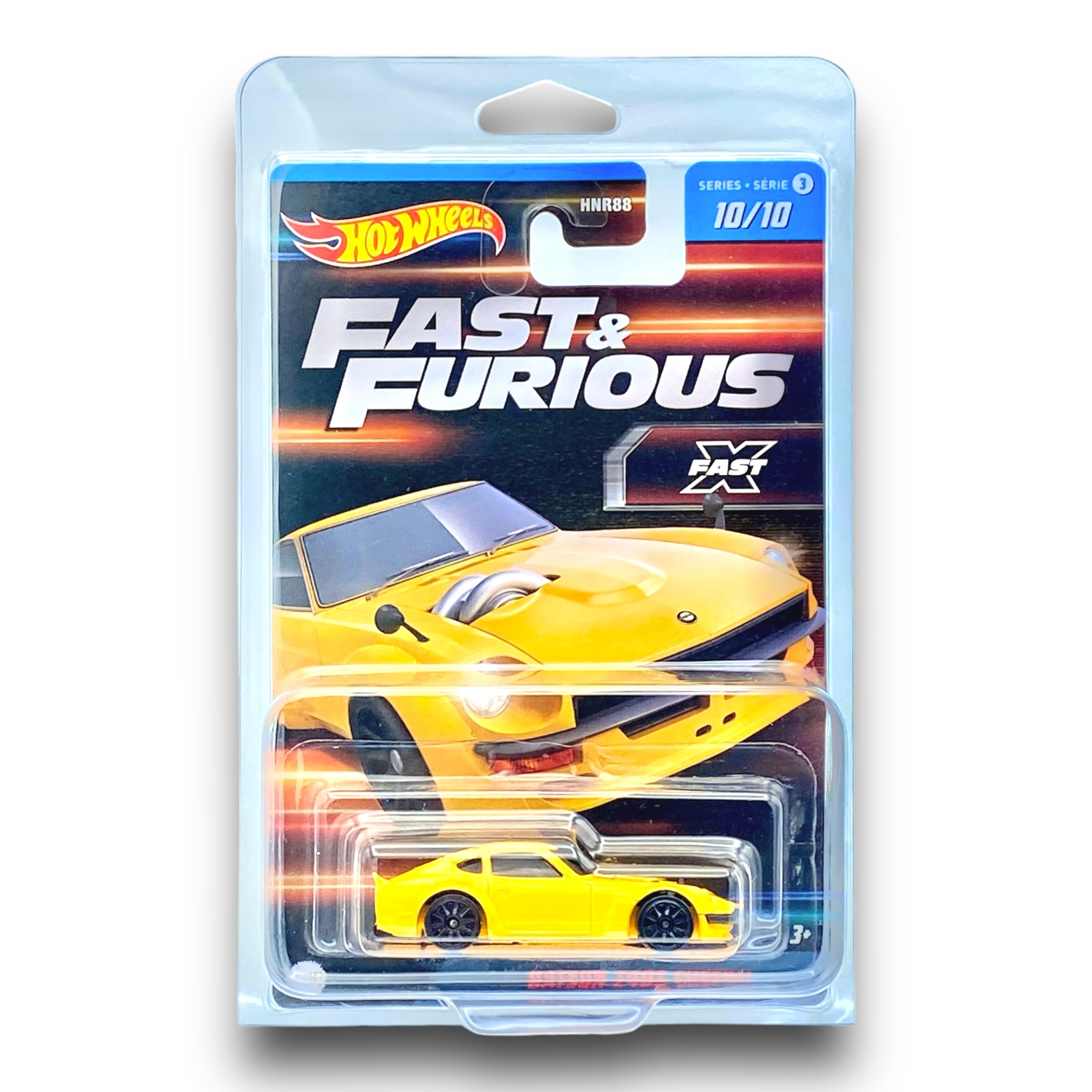 Hot Wheels Datsun 240Z Custom (Yellow) 10/10 Fast & Furious - Series 3-2023 - (Premium Long Card) - COMES IN A KLAS CAR KEEPER PROTECTIVE COLLECTORS CASE - HNT202