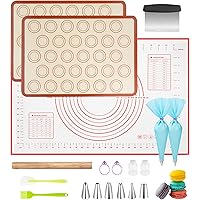 Kuopry Silicone Pastry Baking Mat Kit-19Pcs Set, 2 Half Sheet Macaron Baking Mats and 1 Nonstick Kneading Mat, Rolling…