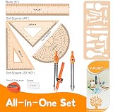 YPLUS Geometry Set for Students 11 Pcs Protractor Compass Ruler Kit view 4