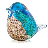 QFkris 4.3" Glass Blue Bird Figurine, Blown Glass Bird Statues Home Decor, for Women Mom Bird Lover